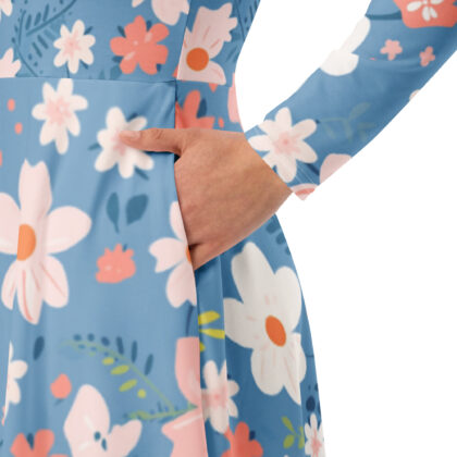 All-over print long sleeve midi dress